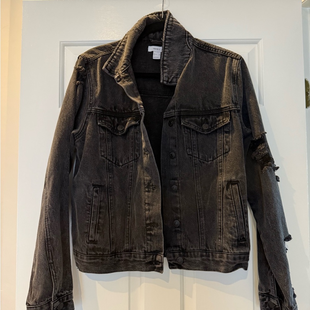 Forever 21 Faded Black and Distressed Denim Jacket